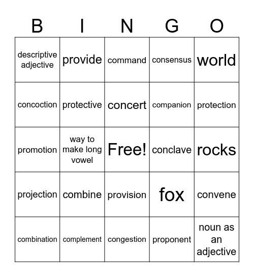 5th grade Bingo Card