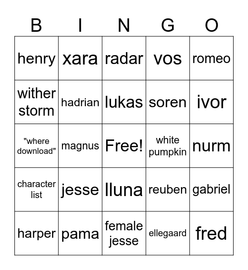 mcsm Bingo Card