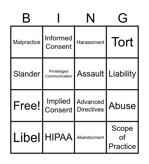 Law/Ethics BINGO Card
