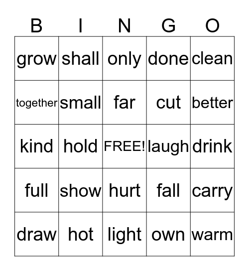 Sight Word Bingo! Bingo Card