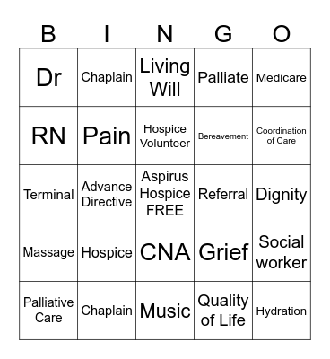 Hospice Bingo Card