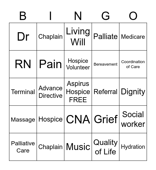 Hospice Bingo Card