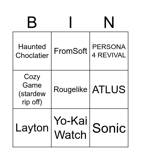 Untitled Bingo Card