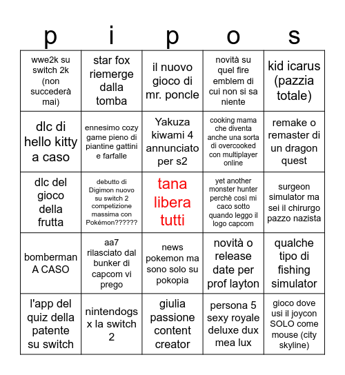 pazzo bingo nintendo direct Bingo Card
