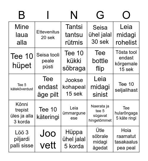 Liikumisbingo Card