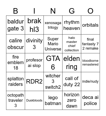 nintendo direct Bingo Card