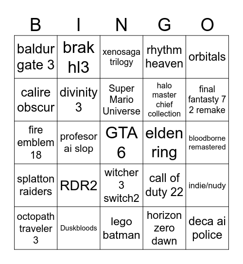 nintendo direct Bingo Card