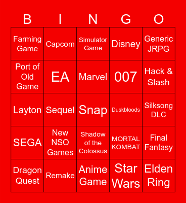 Nintendo Direct - Feb. 5, 2026 Bingo Card