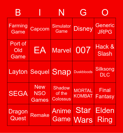 Nintendo Direct - Feb. 5, 2026 Bingo Card