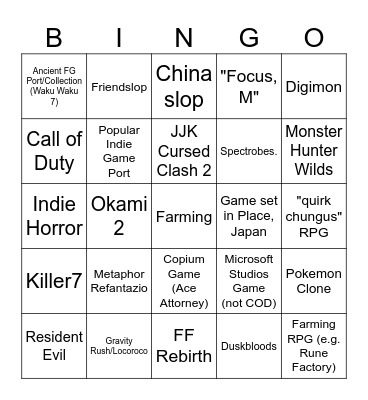 NINTENDO DIRECT PARTNER SHOWCASE 2026 Bingo Card