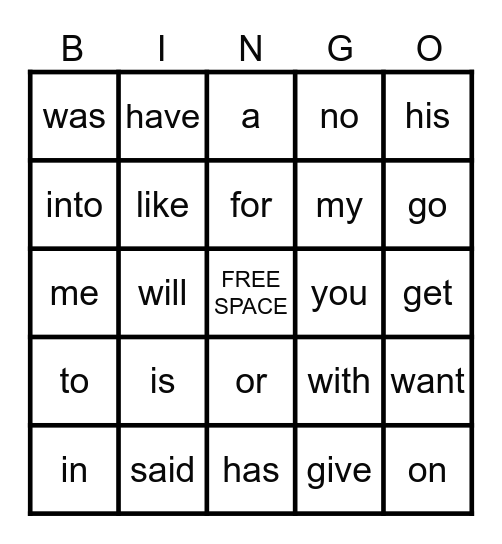 Kindergarten Red Words Bingo Card