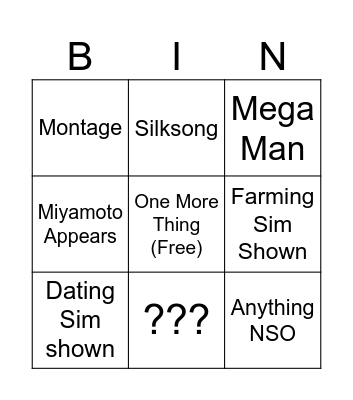 Nintendo Direct Partner Showcase BINGO 2026 Bingo Card