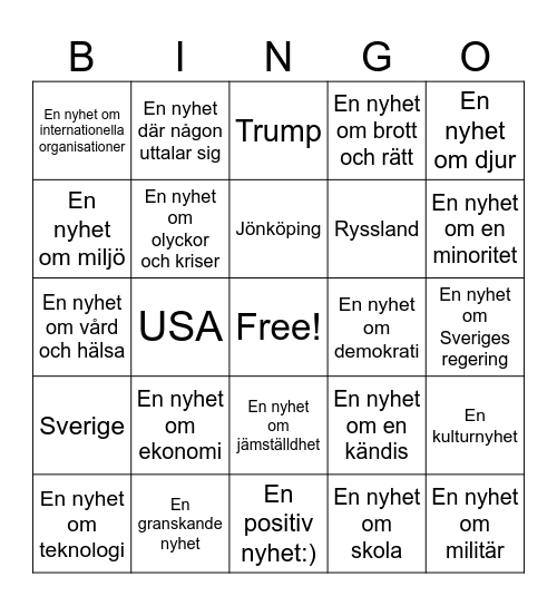 Nyhets BINGO Card