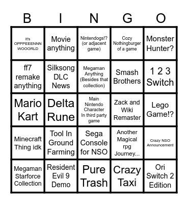 Epic Nintendo Thing Bingo Card