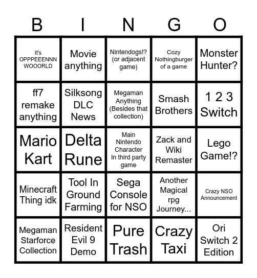 Epic Nintendo Thing Bingo Card