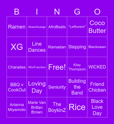 Cultural Fusion Bingo Card