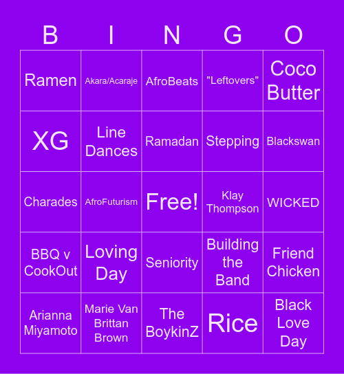 Cultural Fusion Bingo Card