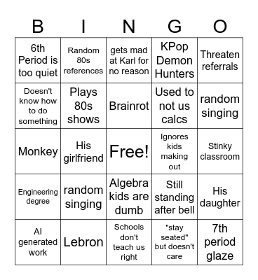 Mr Priebe Bingo Card