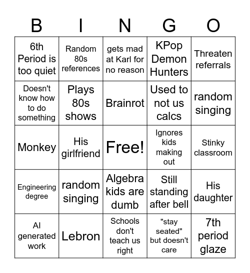 Mr Priebe Bingo Card
