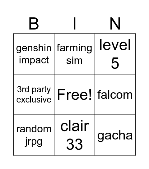 Untitled Bingo Card