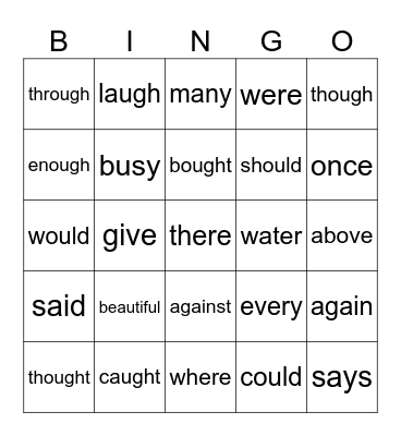 Permanent Heart Words Bingo Card