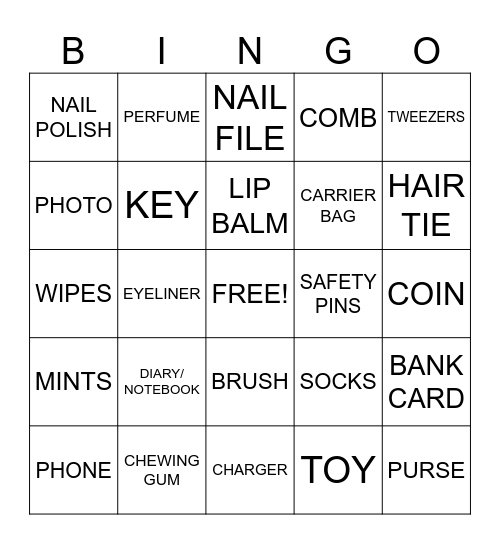 HANDBAG BINGO Card