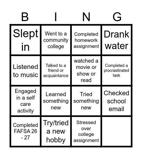 Reflection Bingo Card