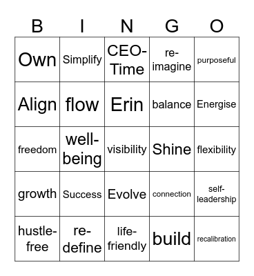 Life-Friendly Business Bingo Card