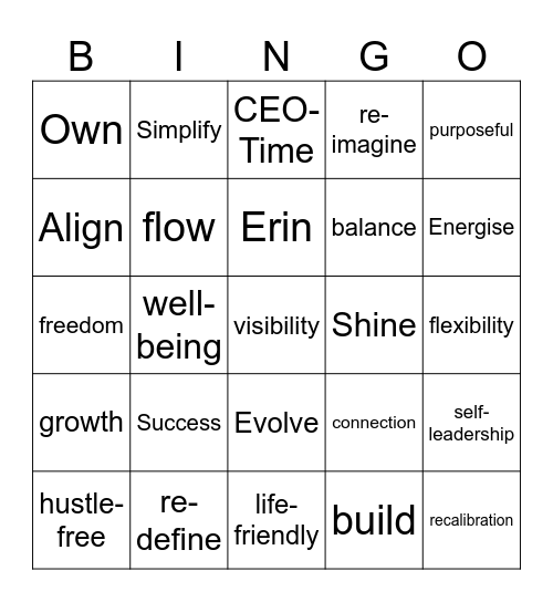 Life-Friendly Business Bingo Card