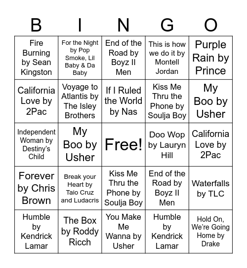 Music Bingo Card
