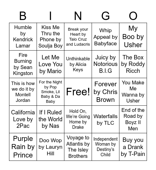 Musical Bingo Card
