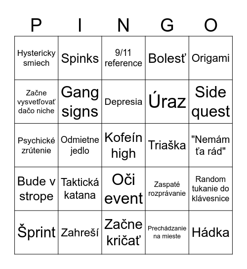 Peťo Bingo Card