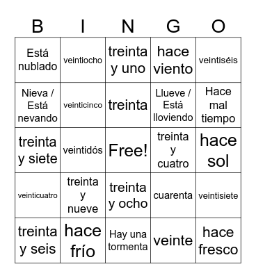 Los números y el tiempo Bingo Card