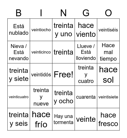 Los números y el tiempo Bingo Card