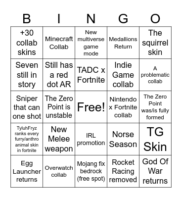 Fortnite C7S2 Bingo Card