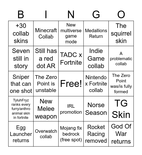 Fortnite C7S2 Bingo Card