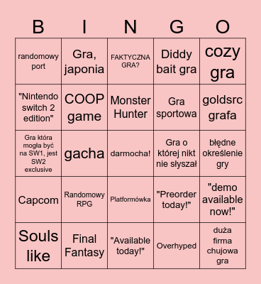 NINTENDO DIRECT BINGO Card