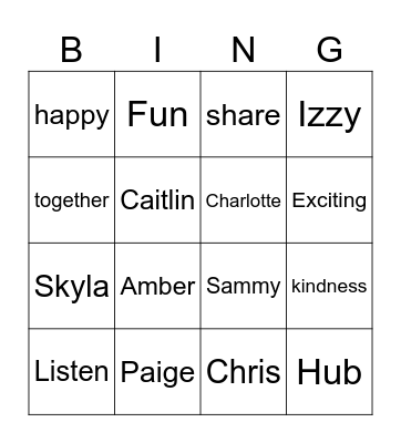 Hub Club Bingo Card