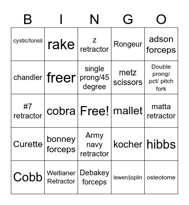 orthopedic instruments Bingo Card