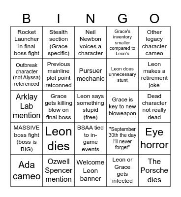 RE9 Bingo Card