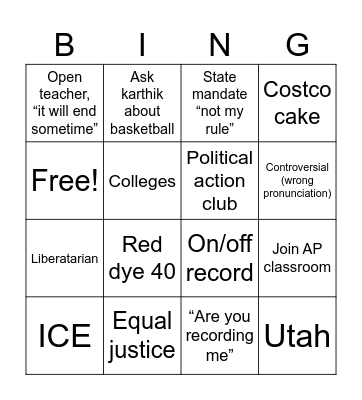 Mr Coneen phrases Bingo Card