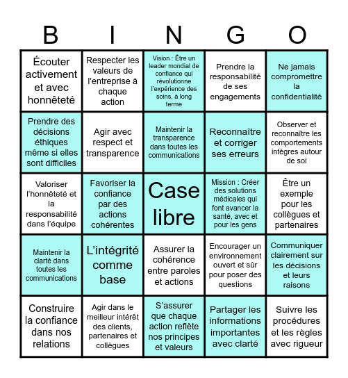 L'INTÉGRITÉ Bingo Card