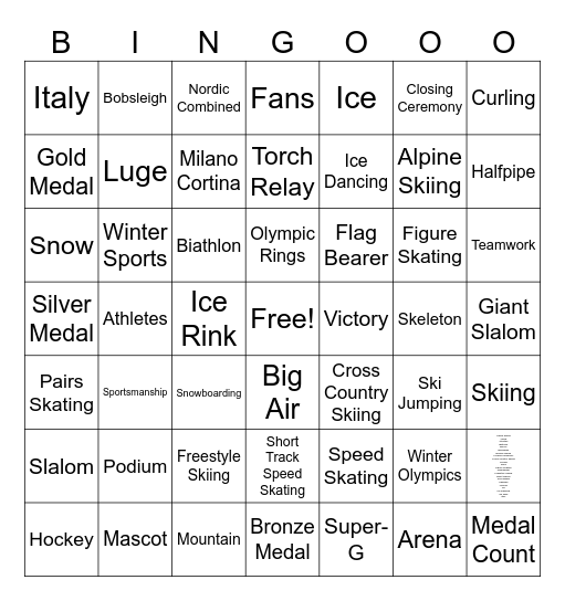 Olympics 2026 Bingo Card
