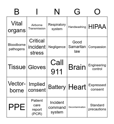 EMR UNIT 1 Bingo Card