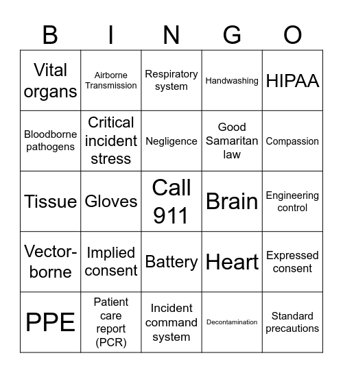 EMR UNIT 1 Bingo Card