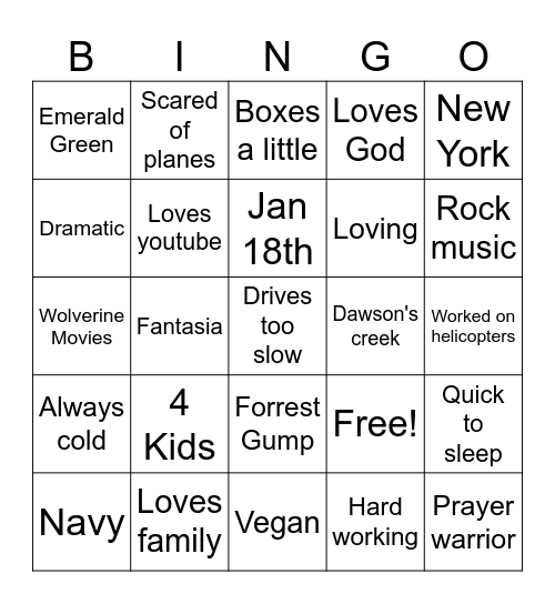 Tara Bingo Card