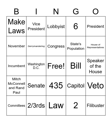 Congress Bingo Card