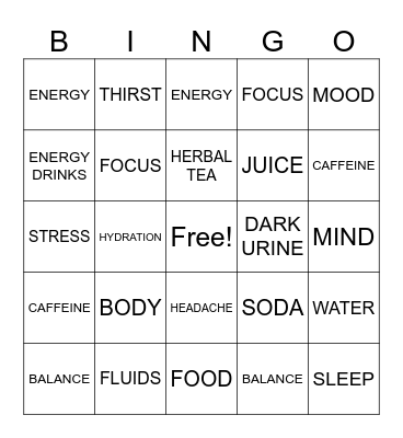 HYDRATION Bingo Card