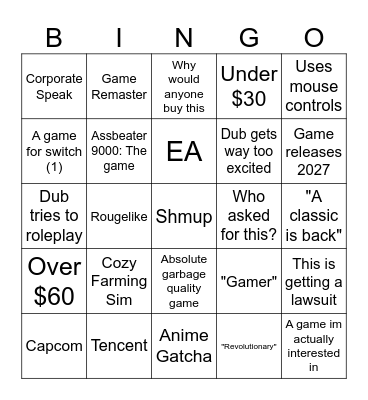 Nintendo Switch Partner Showcase Direct Bingo Card