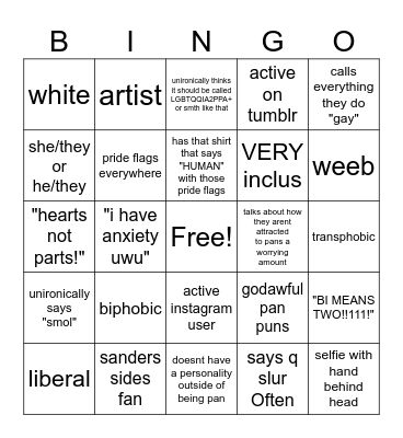 pansexual bingo Card